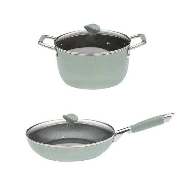 Pfannenset Giovanna, PFAS freie Kochtopf und SBratpfanne mit sichere Ecoshield-Antihaftbeschichtung von Primecook