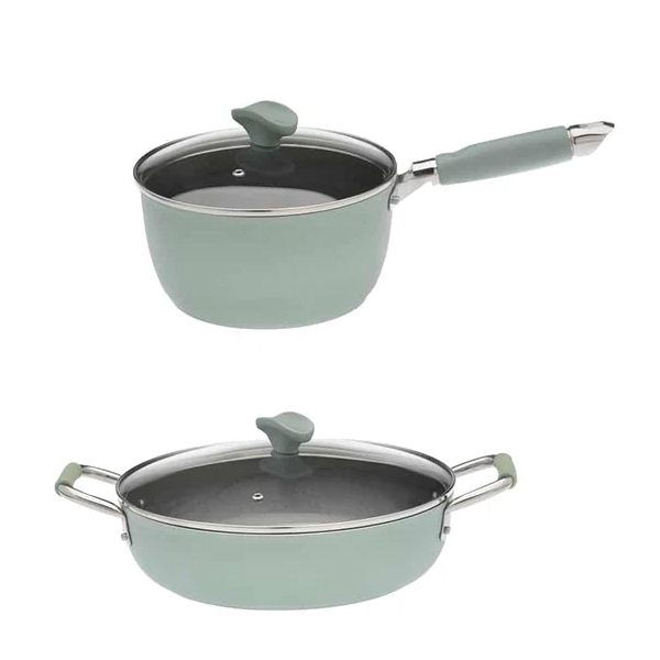 Pfannenset Lucia, PFAS freie Schmorpfanne und Stieltopf mit sichere Ecoshield-Antihaftbeschichtung von Primecook