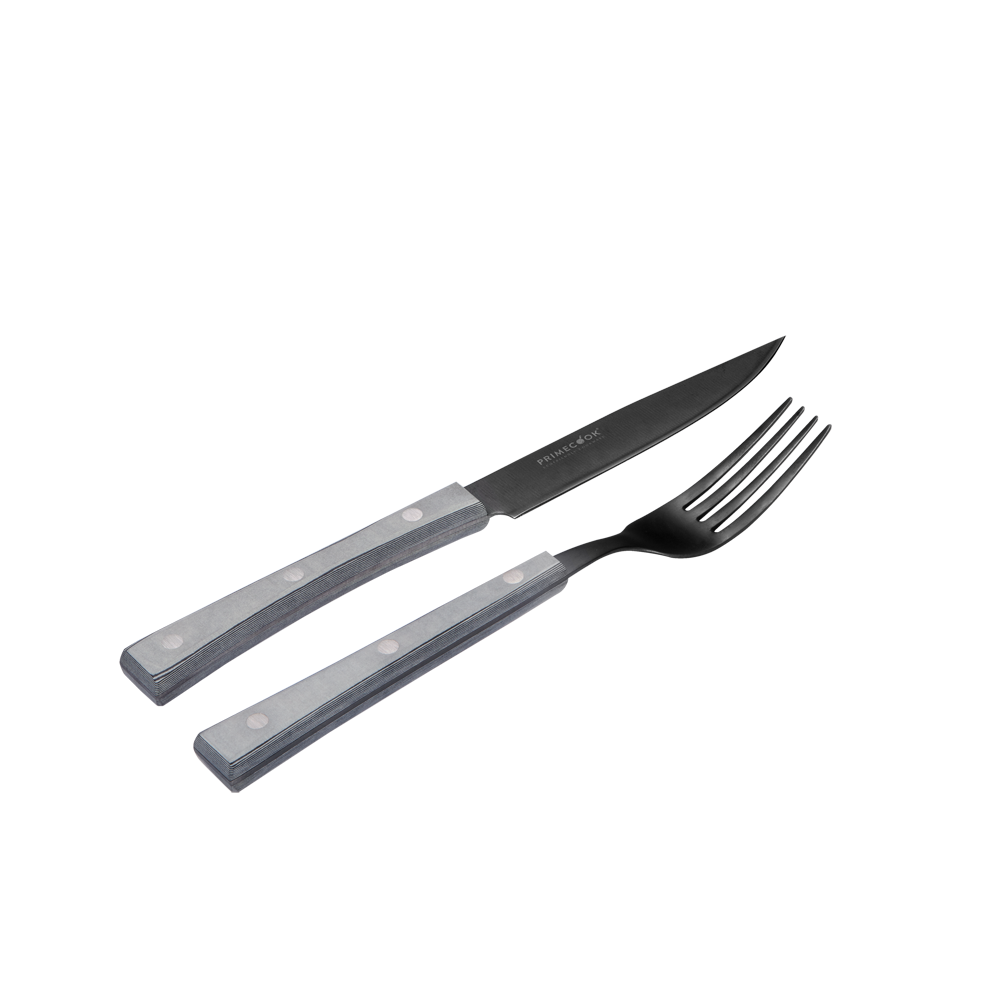 Scharfes Messer und Gabel mit Ecoshield-Beschichtung und Paperstone-Griff