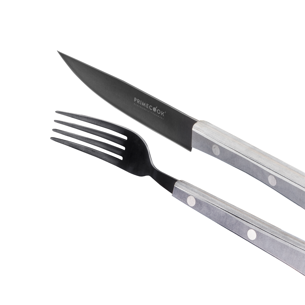 Scharfes Messer und Gabel mit Ecoshield-Beschichtung und Paperstone-Griff
